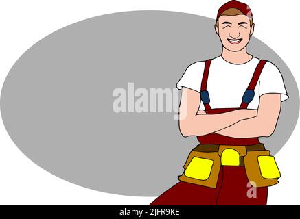 handyman wearing work clothes and a belt with tools Stock Vector