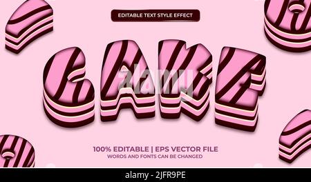 slice of chocolate cake dessert editable text effect for food and beverage desert pastry logo. vector illustration Stock Vector