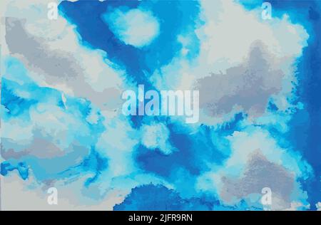 Watercolor Hand Drawn Blue Sky. Cloud background Stock Vector