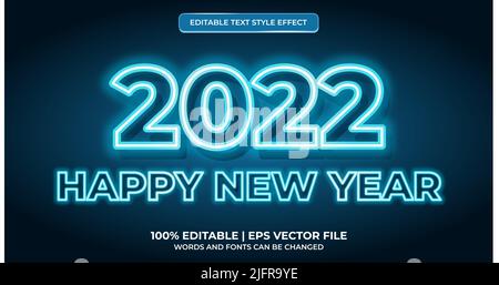 2022 Happy New Year Gradient Neon Editable Text Effect Stock Vector