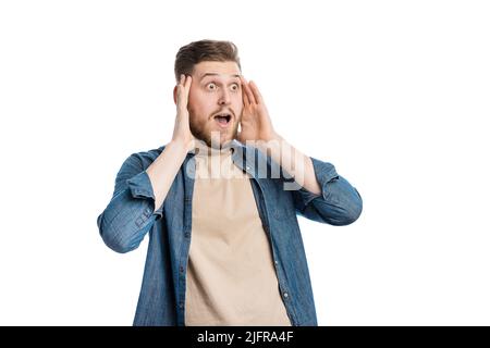 Happy man with surprised expression Stock Photo