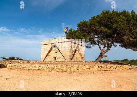 Cala Millor, Majorca, Spain; June 24th 2022: Old Spanish fortified tower of Punta de n'Amer Stock Photo
