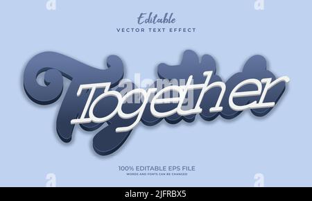 Editable text style effect - Together with blue outline text style theme. Stock Vector