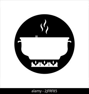 Pan Heating Icon, Frying Pan On Fire Icon Vector Art Illustration Stock Vector