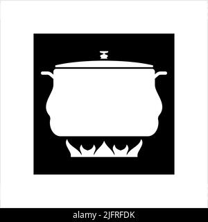 Pan Heating Icon, Frying Pan On Fire Icon Vector Art Illustration Stock Vector