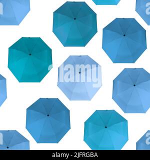 Seamless pattern of different light blue colors umbrellas isolated on white background Stock Photo