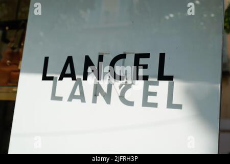 Cannes , paca  France - 06 15 2022 : Lancel logo store text and brand sign on windows facade shop entrance in boutique street Stock Photo