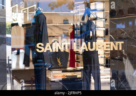 Cannes , paca  France - 06 15 2022 : yves Saint Laurent shop text sign and logo brand on luxury fashion house from paris France Stock Photo
