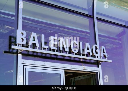 Cannes , paca  France - 06 15 2022 : Balenciaga store logo sign and text brand Spanish luxury fashion boutique Stock Photo