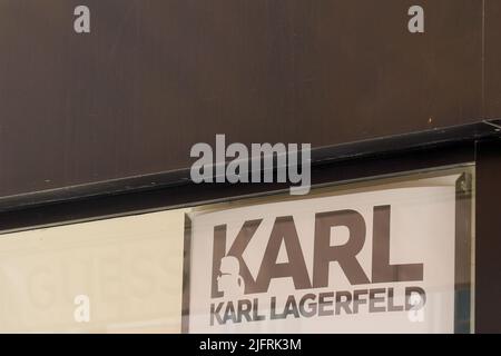 Cannes , paca  France - 06 15 2022 : Karl Lagerfeld logo brand and text sign on windows entrance store luxury fashion designer Stock Photo