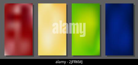 Set colorful blurred gradient mesh color background. Smooth soft vector color blend gradient background. Colorful fluid shapes for poster, banner, fly Stock Vector