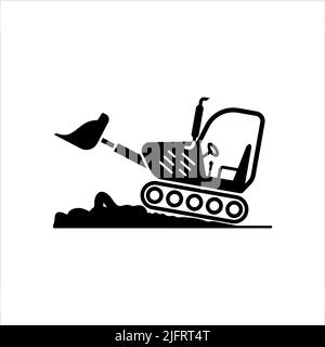 Bulldozer Icon, Crawler Bulldozer, Excavator Icon Vector Art Illustration Stock Vector