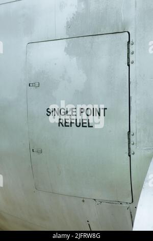 Single point refuel decal on an old aircraft Stock Photo