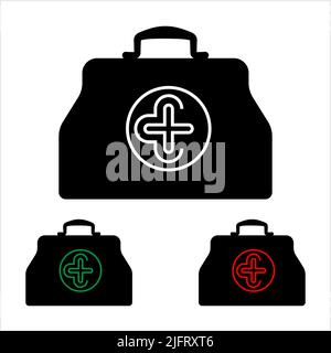 Doctor Bag Icon, First Aid Box Icon Vector Art Illustration Stock Vector