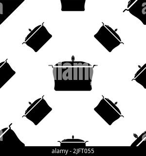 Pan Icon, Frying Pan Seamless Pattern Vector Art Illustration Stock Vector