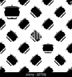 Pan Heating Icon, Frying Pan On Fire Icon Seamless Pattern Vector Art Illustration Stock Vector