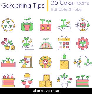 Gardening tips RGB color icons set Stock Vector