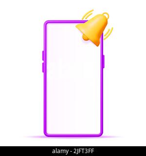 3D Mobile Phone with Ringing Bell Isolated Stock Vector