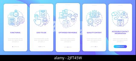 Great website features blue gradient onboarding mobile app screen Stock Vector