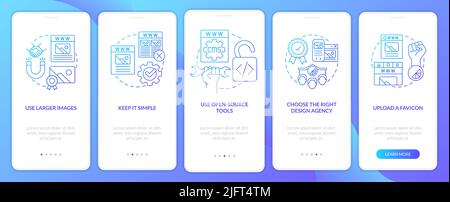 Professional looking website design blue gradient onboarding mobile app screen Stock Vector