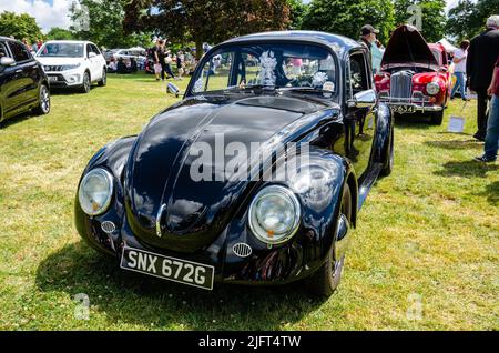 Front of a black 1968 VW Beetle in immaculate condition at The Berkshire Motor Show in Reading, UK Stock Photo