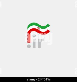 Iran flag icon. Original simple design of iranian flag on white background, place for text. Design element, template national poster with ir domain Stock Vector