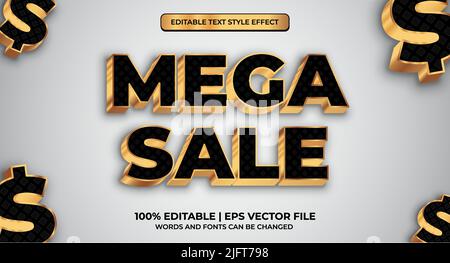 Editable Text Effect. Mega Sale Text Style. Modern mega sale 3d editable text effect Stock Vector