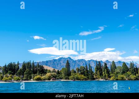 An aerial shot of the Queenstown in South Island, New Zealand Stock Photo