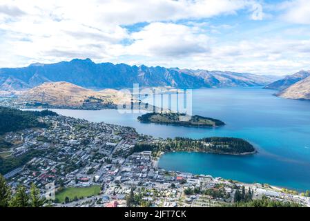 An aerial shot of the Queenstown in South Island, New Zealand Stock Photo