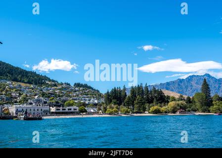 An aerial shot of the Queenstown in South Island, New Zealand Stock Photo