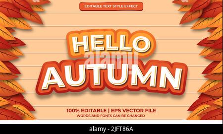 Hello autumn text, autumn style editable text effect on wooden background Stock Vector