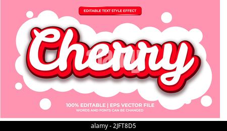 3D Cherry Text Effect, Editable Text Style. Hand Lettering Cherry Red Text Effect, Editable Text Effect Stock Vector
