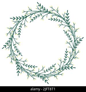 Circle foliage frame vector illustration. Round leafy floral wreath. Botanical blank for invitation or congratulations. Natural decorated template Stock Vector