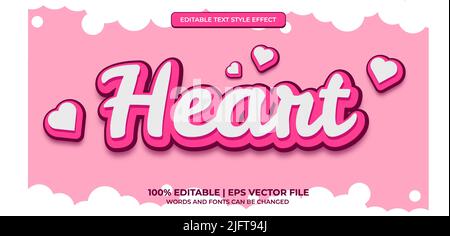 Editable text style effect - Heart text style theme. 3D heart editable text effect Stock Vector