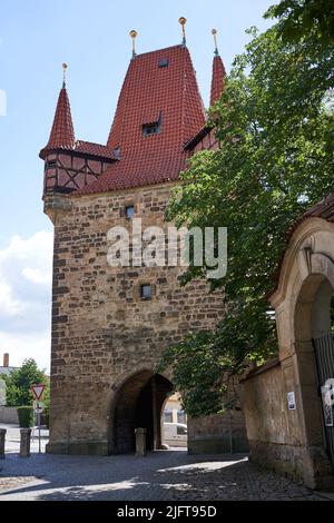 Rakovnik, Czech Republic - July 2, 2022 - the Gothic Prague tower from the 15th century on a sunny summer afternoon Stock Photo
