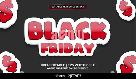3d Black Friday Editable Text Effect. Black friday editable text style effect, 3d layered black friday text effect or font effect design Stock Vector