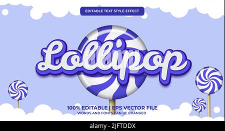 Editable text effect - sweet lollipop style. Lollipop Editable text effect in modern trend style. Premium Vector Stock Vector
