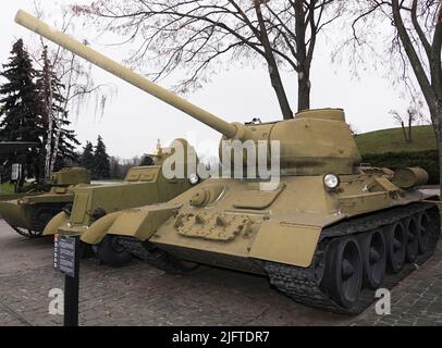 Kiev, Ukraine December 10, 2020: Medium Tank T-34 (T-34-85) at the Museum of Military Equipment for all to see Stock Photo