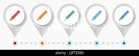 Pencil concept vector icons, editable infographic template, set of colorful flat design pointers Stock Vector