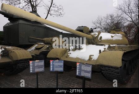 Kiev, Ukraine December 10, 2020: Medium Tank T-55 at the Museum of Military Equipment for all to see Stock Photo