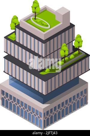 Smart city technologies isometric composition with futuristic architecture house with garden on roof vector illustration Stock Vector
