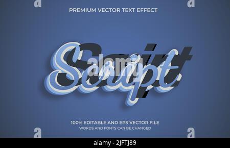 3D Script Text effect, Editable Text Style. Vector illustration Stock Vector