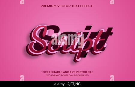 3D Script Text effect, Editable Text Style. Vector illustration Stock Vector