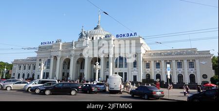 Kiev, Ukraine July 18, 2021: Building of the railway passenger station in Odessa Stock Photo