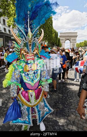 Paris, France. 3rd July, 2022. The Tropical Carnival of Paris took place on July 3, 2022, Champs-Elysées avenue in Paris, France. Stock Photo