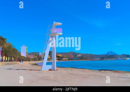 Lifeguard tower El Campello beach Spain near Benidorm and Alicante Stock Photo