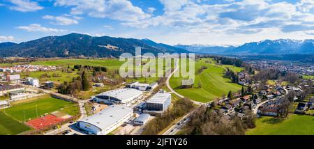 Bad Toelz Aerial Panorama. Bavarian Alps. Karwendel Stock Photo