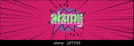 Comic zoom inscription WOOF on a colored background - Vector illustration Stock Vector