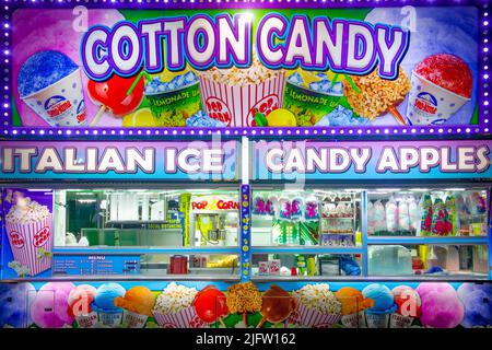 A close up of a food kiosk at the Broward County Fair at Gulfstream Park in Hallandale Beach, Florida. Stock Photo