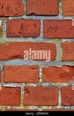 Closeup of red brick wall and copy space on the exterior of a home, house, or city building. Texture, detail of rough architecture construction design Stock Photo